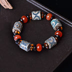 Fortune Jewel Tibetan Three-eyed Dzi Bead Agate Protection Happiness Bracelet