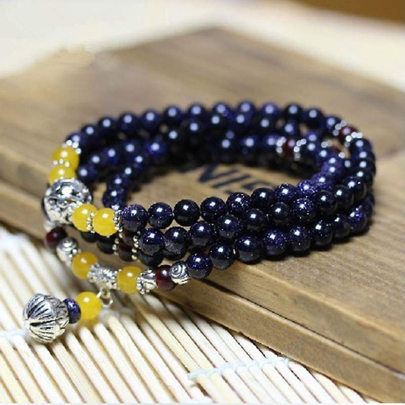 Fortune Jewel Blue Sandstone Wealth Charm Bracelet Mala