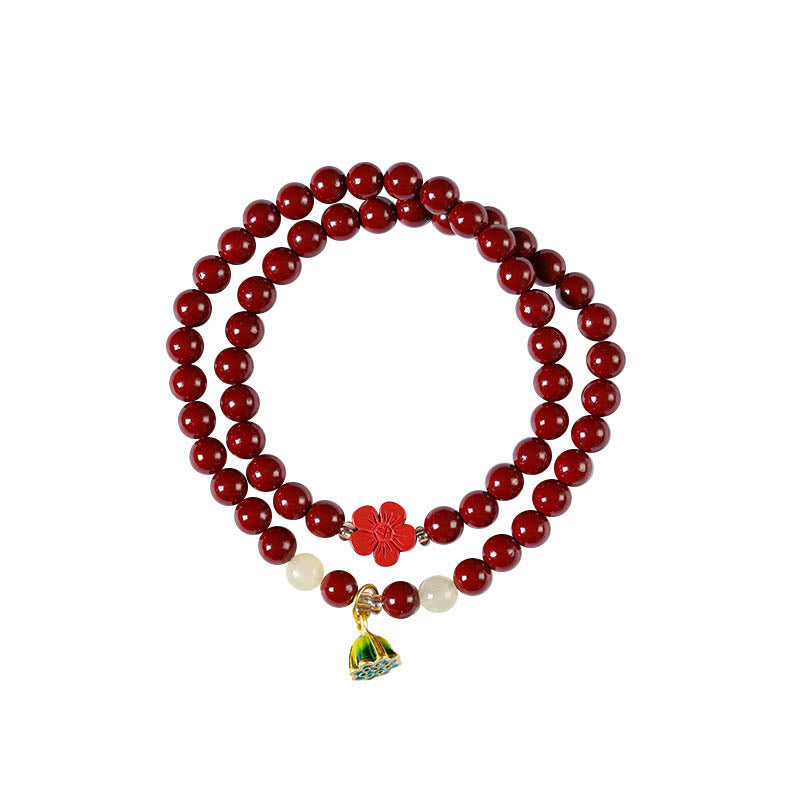Fortune Jewel Cinnabar Lotus Charm Double Wrap Blessing Bracelet
