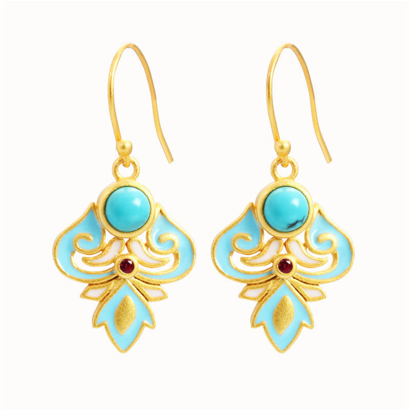 Fortune Jewel Copper Enamel Turquoise Positive Drop Earrings