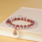 Fortune Jewel Strawberry Quartz White Crystal Money Bag Charm Positive Bracelet