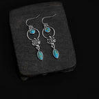 Fortune Jewel 925 Sterling Silver Vintage Turquoise Waterdrop Pattern Balance Drop Dangle Earrings