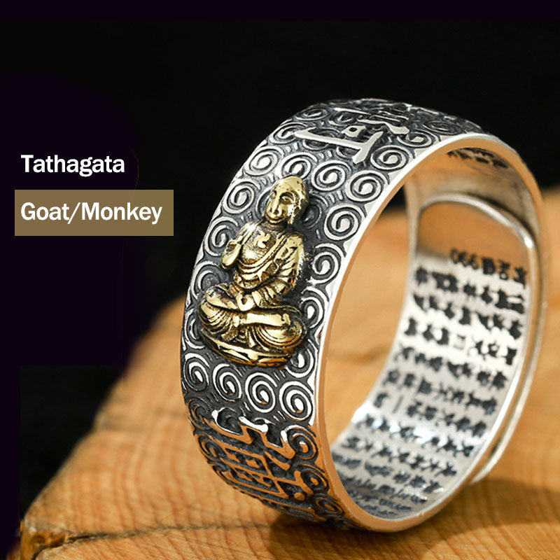 Fortune Jewel Chinese Zodiac Natal Buddha Wealth Luck Adjustable Ring Fortune Jewel