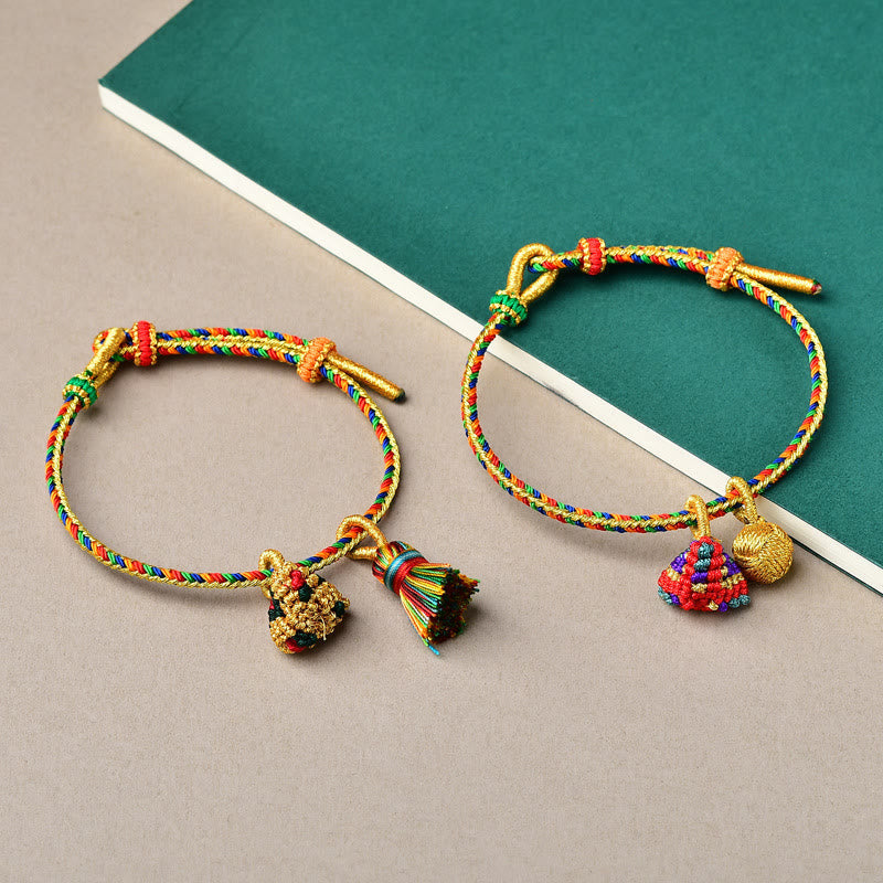 Fortune Jewel Colorful Rope Luck Handmade Zongzi Golden Ball Charm Bracelet