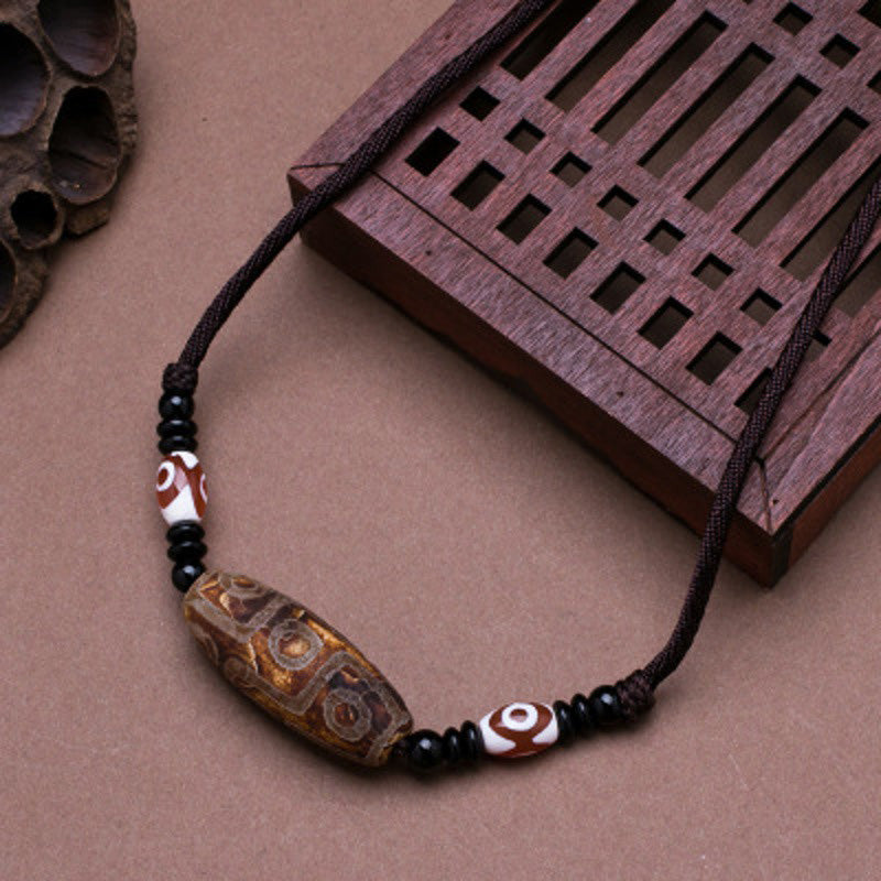 Fortune Jewel Tibetan Nine-Eye Dzi Bead Protection String Necklace