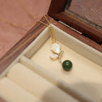 Fortune Jewel Natural Butterfly Tridacna Stone Cyan Jade Copper Plated Gold Calm Necklace Pendant Ring Earrings Set