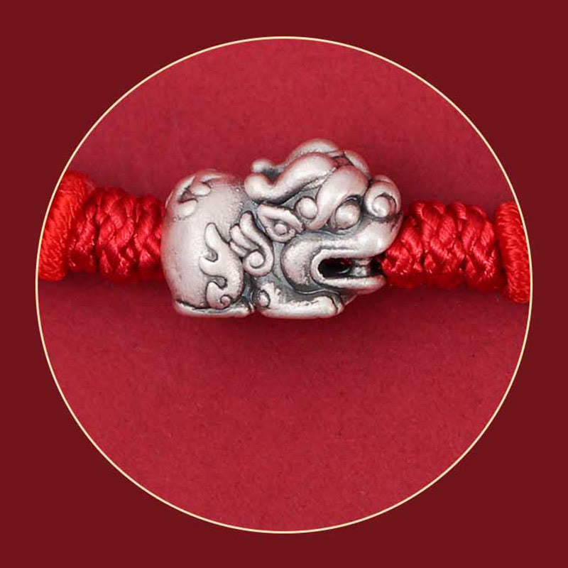 Fortune Jewel 925 Sterling Silver PiXiu Fu Character Wealth Luck Handmade Braided Bracelet