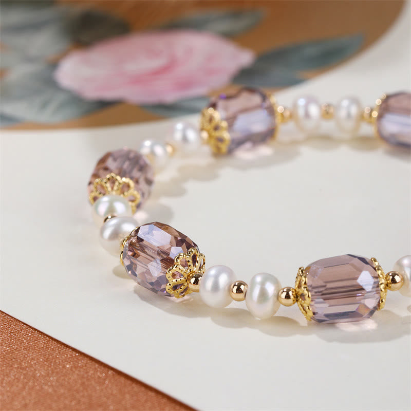Fortune Jewel Natural Amethyst Pearl Peace Healing Chain Bracelet