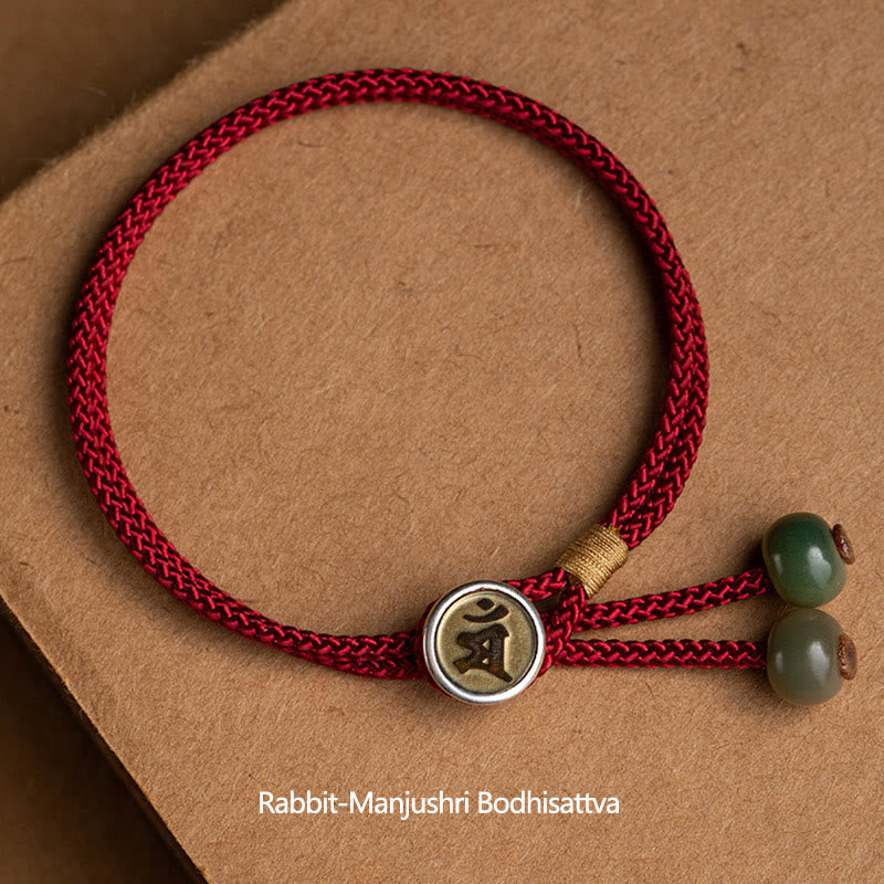 Fortune Jewel 925 Sterling Silver Handmade Chinese Zodiac Natal Buddha Cyan Bodhi Seed Protection Braided Red String Bracelet
