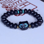 Fortune Jewel Ebony Wood Liuli Glass Lovely Cat Peace Balance Bracelet