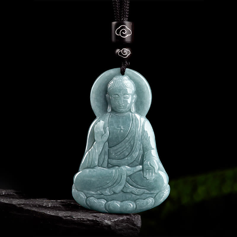 Fortune Jewel Amitabha Buddha Natural Jade Lotus Amulet Compassion String Necklace Pendant Fortune Jewel