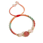 Fortune Jewel Strawberry Quartz Pink Crystal Prehnite White Agate Bead Healing Rope Bracelet