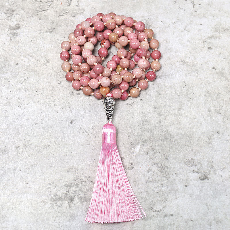 Fortune Jewel 108 Mala Rhodonite Beads Yoga Meditation Prayer Beads Bracelet