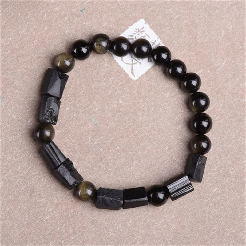 Fortune Jewel Gold Sheen Obsidian Black Tourmaline Wealth Bracelet