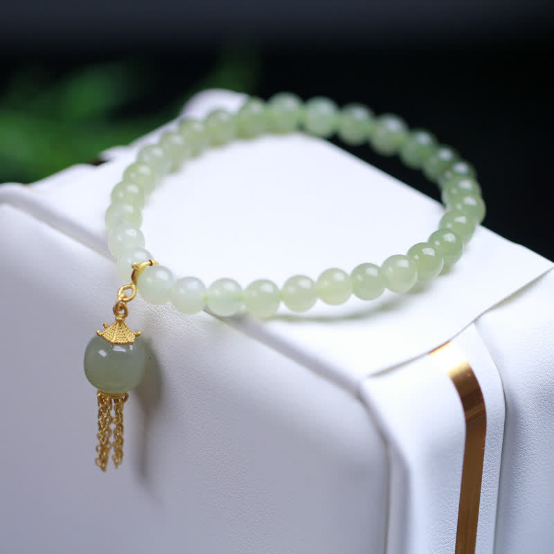 Fortune Jewel 925 Sterling Silver Hetian Jade Beaded Wealth Charm Bracelet