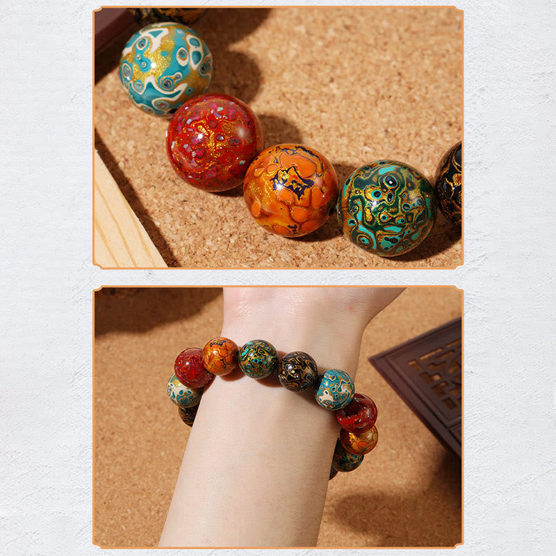 Fortune Jewel Natural Multicolored Lacquer Beads Calm Bracelet