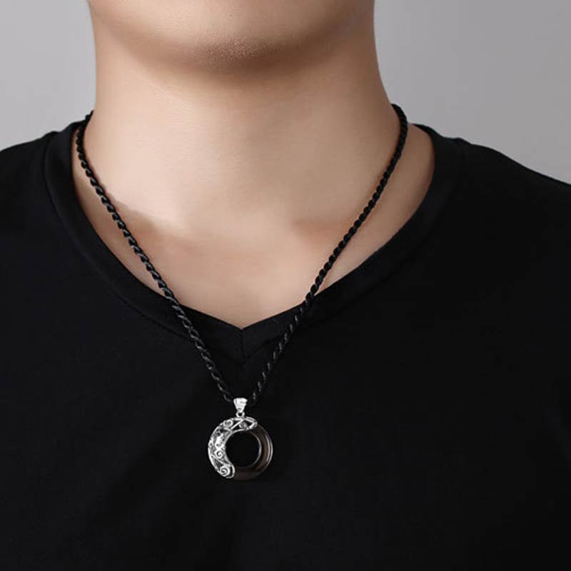 Fortune Jewel 12 Constellations of the Zodiac Ice Obsidian Blessing Round Pendant Necklace