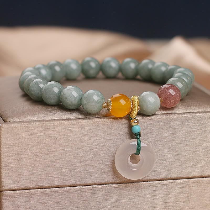 Fortune Jewel Natural Jade Strawberry Quartz Bead Peace Buckle Prosperity Bracelet