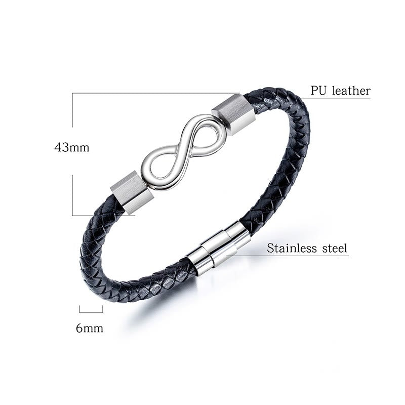Fortune Jewel Endless Knot Titanium Steel Infinity Leather Weave Balance Bracelet