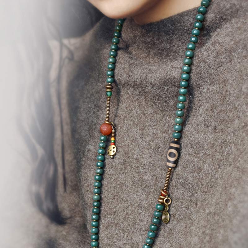 Fortune Jewel 108 Mala Beads Bodhi Seed Dzi Bead Wisdom Bracelet