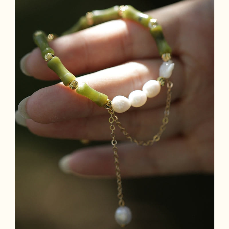 Fortune Jewel Green Bamboo Jade Lily of the Valley Wealth Bracelet