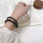Fortune Jewel 999 Sterling Silver Black Obsidian Fulfillment Strength Double Layer Bracelet