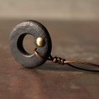 Fortune Jewel Zen Circle Ebony Wood Peace Calm Necklace Pendant Fortune Jewel