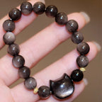 Fortune Jewel Gold Sheen Obsidian Silver Sheen Obsidian Lovely Paw Lucky Cat Protection Bracelet