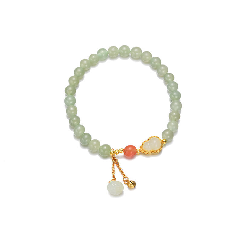 Fortune Jewel 925 Sterling Silver Hetian Jade Gourd Lotus Abundance Luck Bracelet