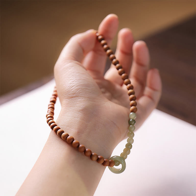 Fortune Jewel Sandalwood Hetian Jade Protection Double Wrap Bracelet
