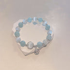 Fortune Jewel 925 Sterling Silver Cat's Eye Aquamarine Support Charm Bracelet