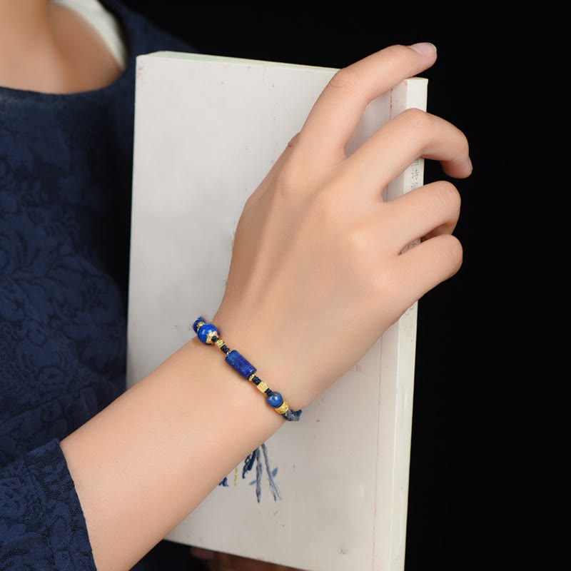 Fortune Jewel Handmade Natural Lazurite Bead Positive Rope Bracelet
