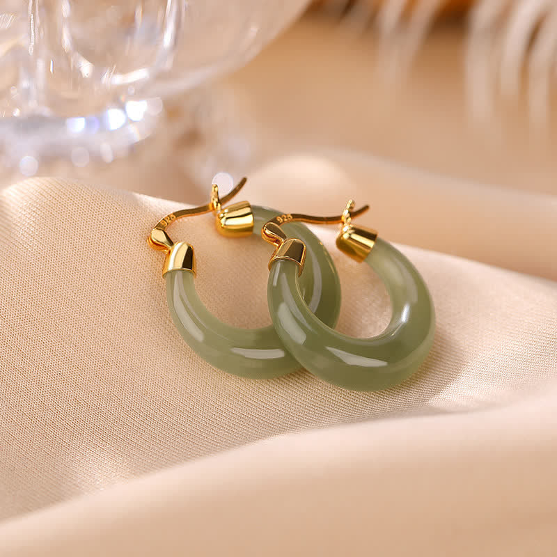 Fortune Jewel Round Jade Cyan Jade Prosperity Luck Drop Earrings
