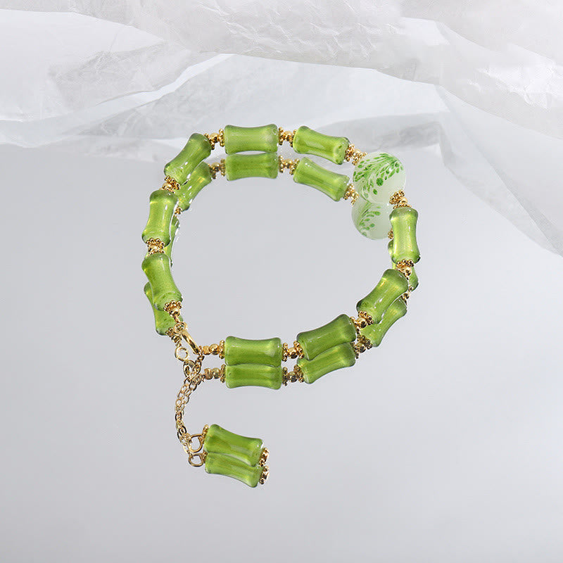 Fortune Jewel Green Bamboo Pattern Liuli Crystal Moss Agate Wealth Chain Bracelet