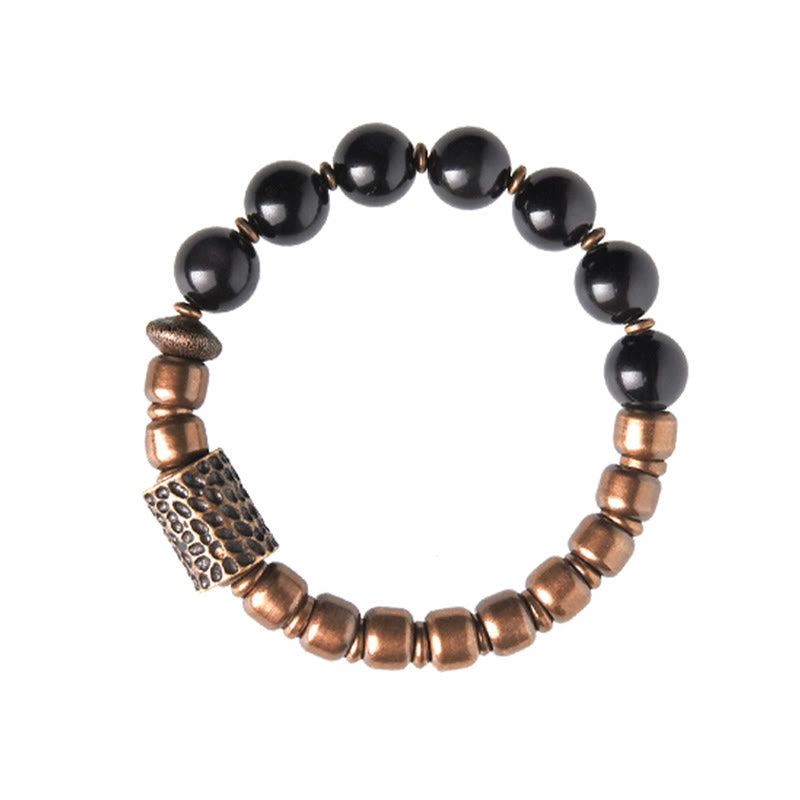 Fortune Jewel Lava Rock Stone Rainbow Obsidian Brass Support Healing Bracelet