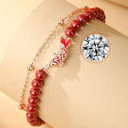 Fortune Jewel 925 Sterling Silver Lucky Koi Fish Cinnabar Zircon Prosperity Double Layer Chain Bracelet