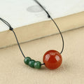 Fortune Jewel Red Agate Green Aventurine Green Bodhi Seed Bead Calm Leather Rope Necklace Pendant