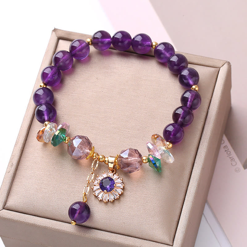 Fortune Jewel Natural Amethyst Zircon Sun Healing Spiritual Charm Bracelet