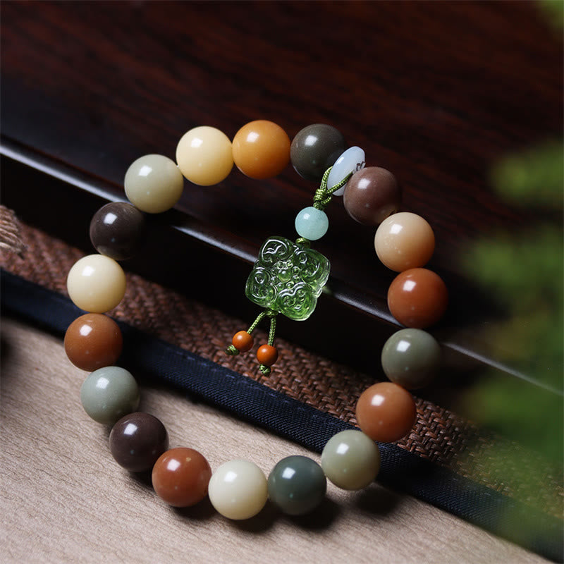 Fortune Jewel Natural Multicolored Gradient Bodhi Seed Liuli Glass Charm Peace Bracelet