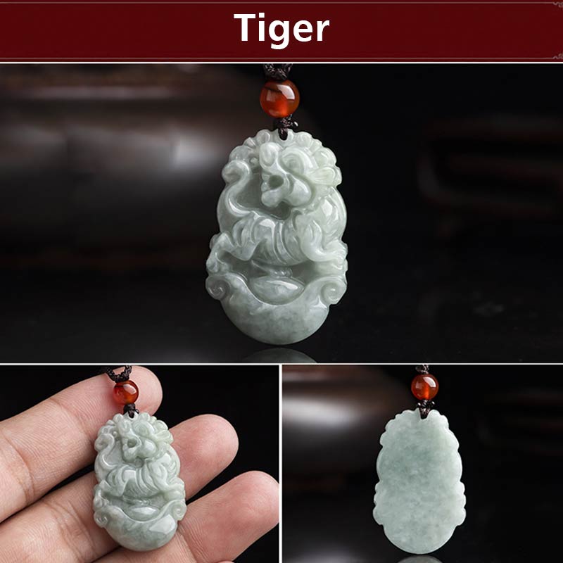 Fortune Jewel Natural Jade 12 Chinese Zodiac Sucess Pendant Necklace Fortune Jewel