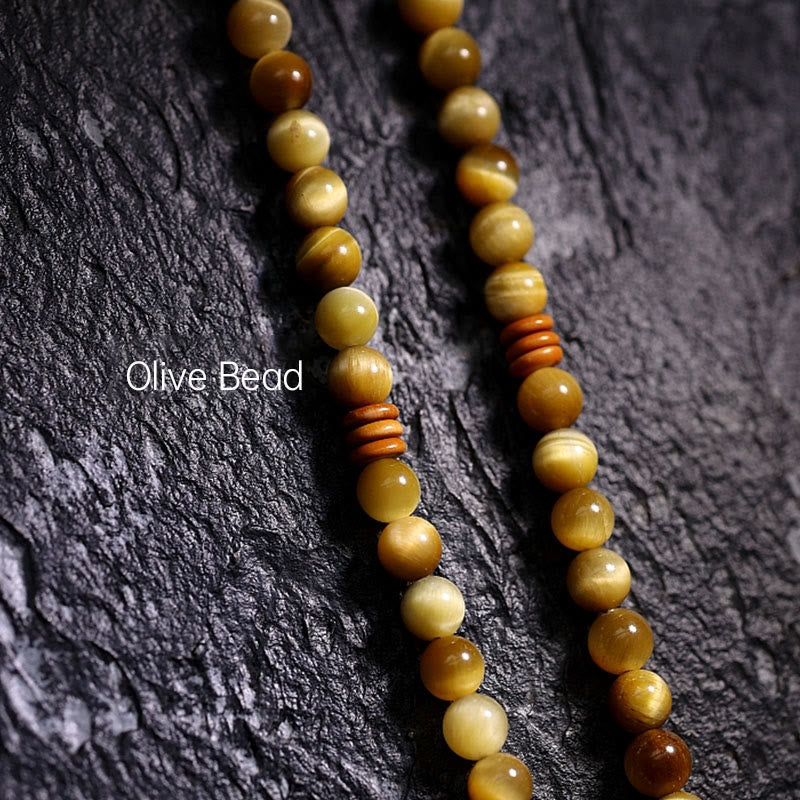 Fortune Jewel 108 Mala Beads Natural Tiger Eye Copper Dorje Protection Tassel Bracelet