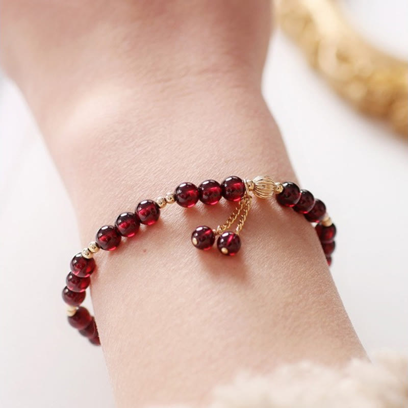 Fortune Jewel 14K Gold Plated Alloy Natural Garnet Calm Bracelet