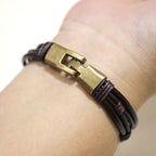 Fortune Jewel Vintage Leather Wrist Band Brown Rope Layered Bracelet Bangle