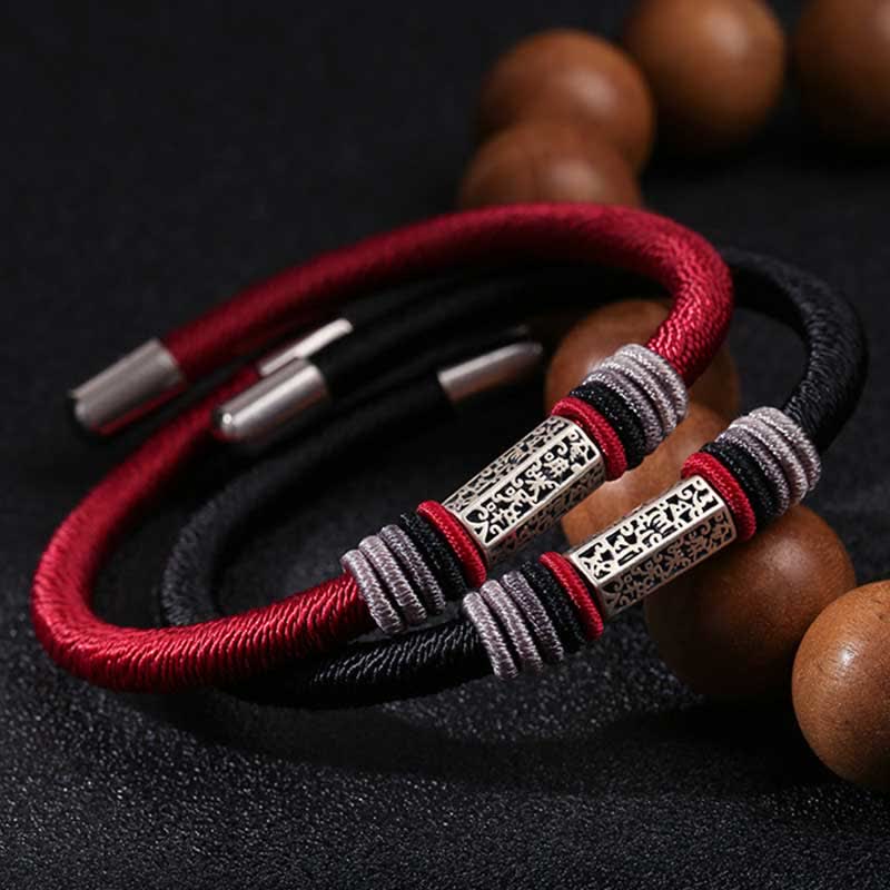 Fortune Jewel 925 Sterling Silver Om Mani Padme Hum Peace Red String Bracelet