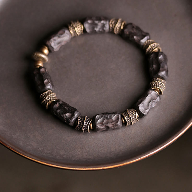 Fortune Jewel Tibetan Ebony Wood Copper Calm Peace Bracelet