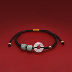 Buddha Stones 2Pcs Green Aventurine White Jade Peace Buckle Luck Braided Couple Bracelet