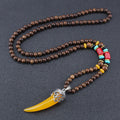 Fortune Jewel Wenge Wood Turquoise Stone Horn Style Protection Meditation Necklace Pendant