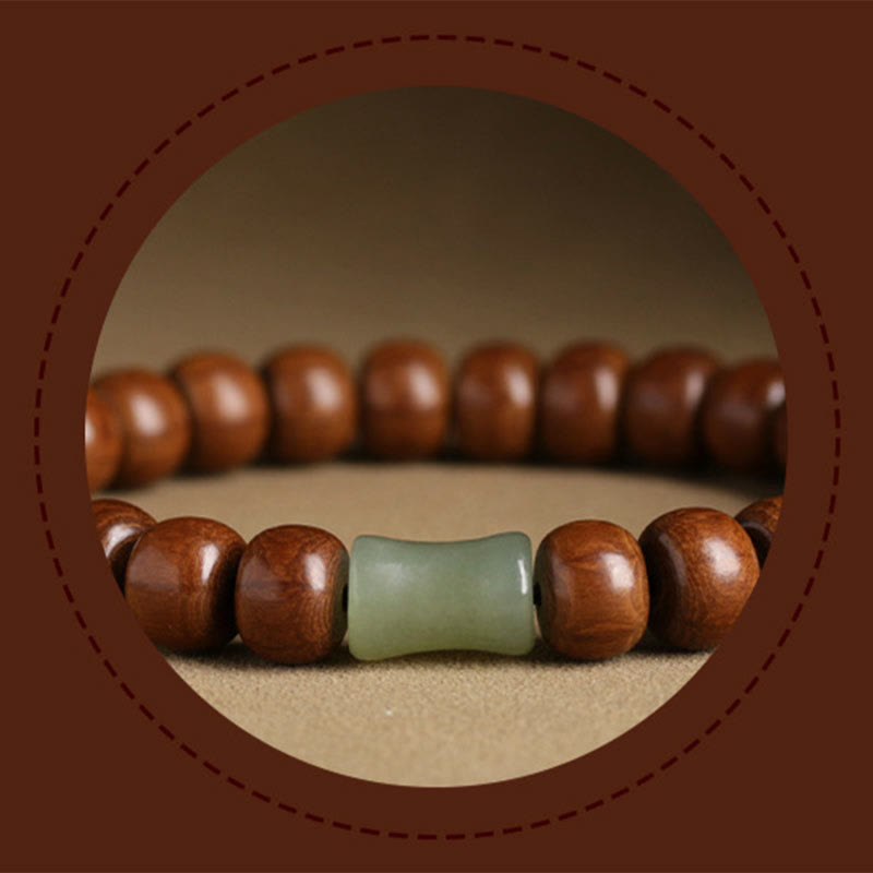 Fortune Jewel Natural Abelia Biflora Wood Hetian Jade Bamboo Bead Warding Off Evil Spirits Bracelet