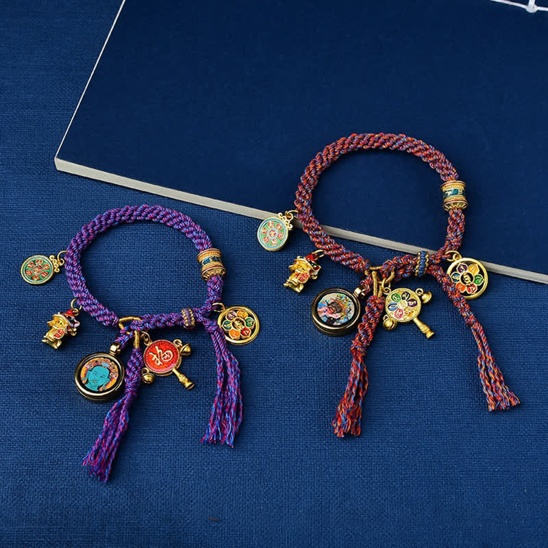 Fortune Jewel Tibetan Green Tara Zakiram Goddess of Wealth Thangka Luck Braid String Bracelet