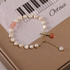 Fortune Jewel Pearl Green Strawberry Quartz Bead Healing Chain Bracelet